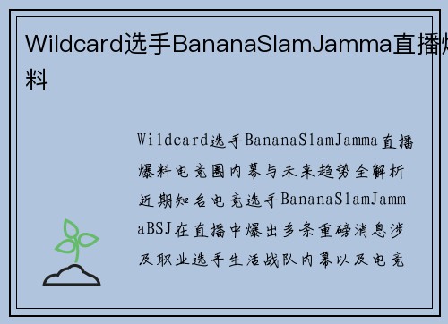 Wildcard选手BananaSlamJamma直播爆料